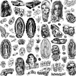 TASROI 6 Sheets Large Chicano Temporary Tattoos For Men Women Adult, Chicana Guadalupe Gangster Fake Tattoos Prisoner Day of the Dead, Halloween Mexico Tattoo Stickers, Tatuajes Temporales Autocolante