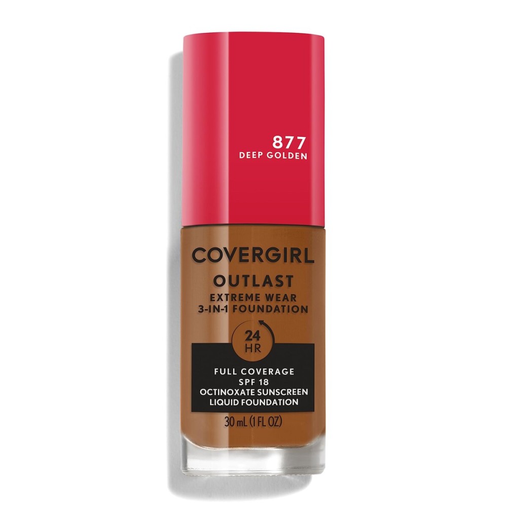 Covergirl Outlast Extreme Wear 3-in-1 Full Coverage Liquid Foundation, SPF 18 Sunscreen, Deep Golden, 1 Fl. Oz.