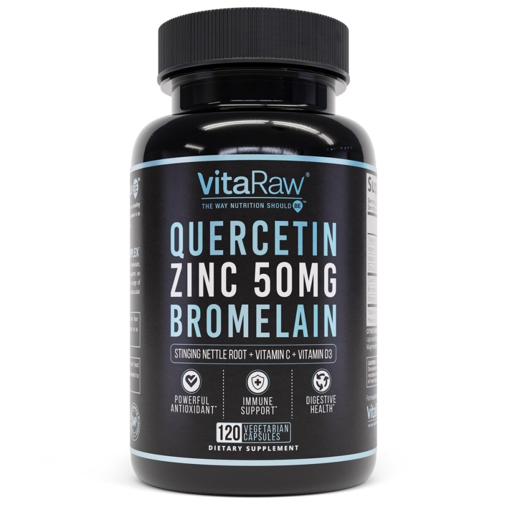 VitaRaw Quercetin with Bromelain 500mg Capsules, Supports Immune Response, Joint Comfort, & Overall Wellness - Vitamin C, Zinc 50mg, & Vitamin D3 5000 IU - Immunity Health Pills