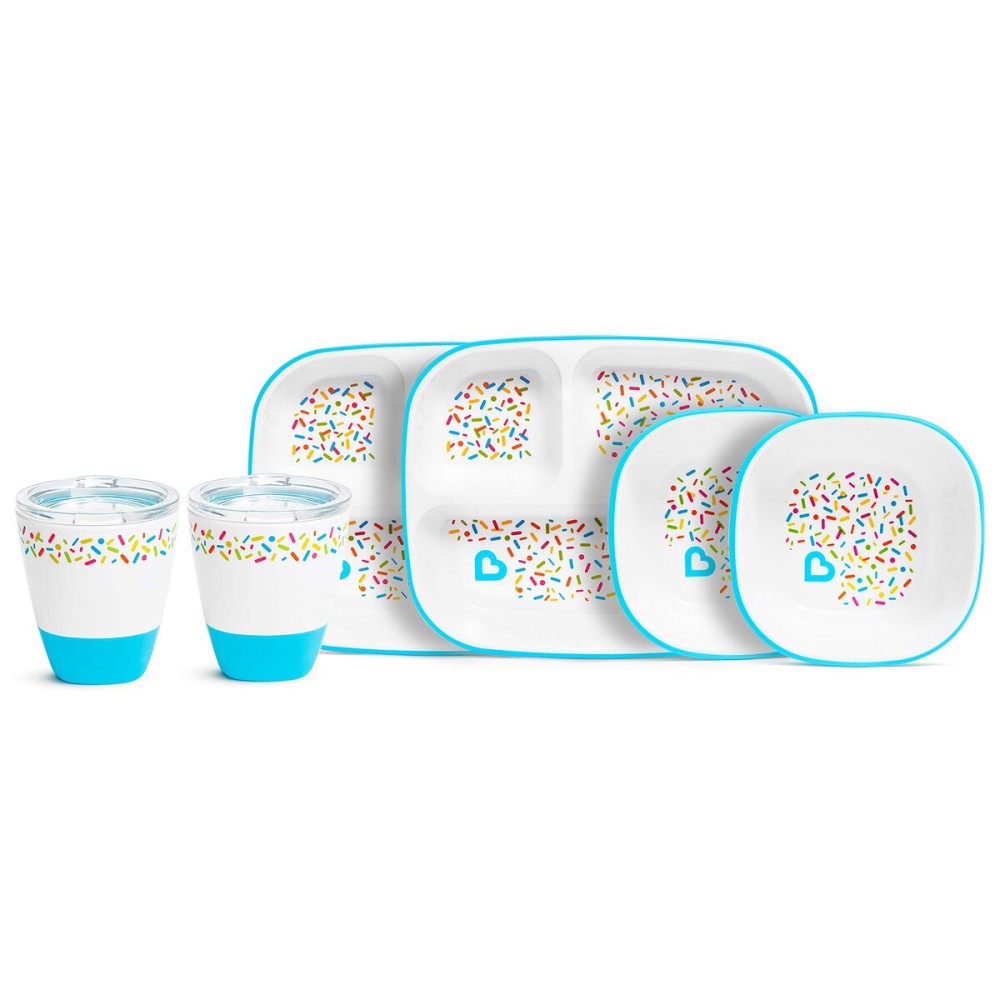 Munchkin Splash Toddler Feeding Supplies Set, Includes Divided Plate, Bowl and Open Cup, Blue Sprinkles