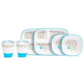 Munchkin Splash Toddler Feeding Supplies Set, Includes Divided Plate, Bowl and Open Cup, Blue Sprinkles