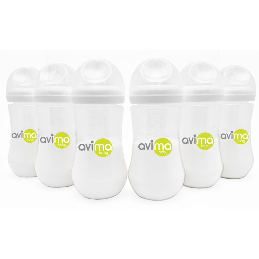 Avima Baby 12 oz Anti Colic Baby Bottles for Breastfed Babies - Fast Flow Nipples, Wide Neck Bottle, BPA Free - 9-12 Months, Stage 3 (Set of 6)