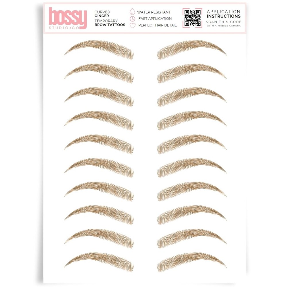 Brows by Bossy Studio & Co Temporary Eyebrow Tattoos Waterproof Eyebrow Stickers, False Tattoos Hair Like Peel Off Instant Transfer Brow curved ginger