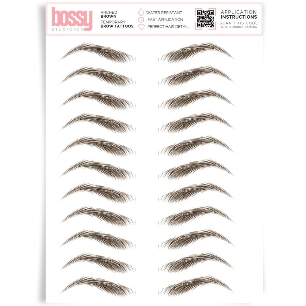 Brows by Bossy Studio & Co Temporary Eyebrow Tattoos Waterproof Eyebrow Stickers, False Tattoos Hair Like Peel Off Instant Transfer Brow arched brown