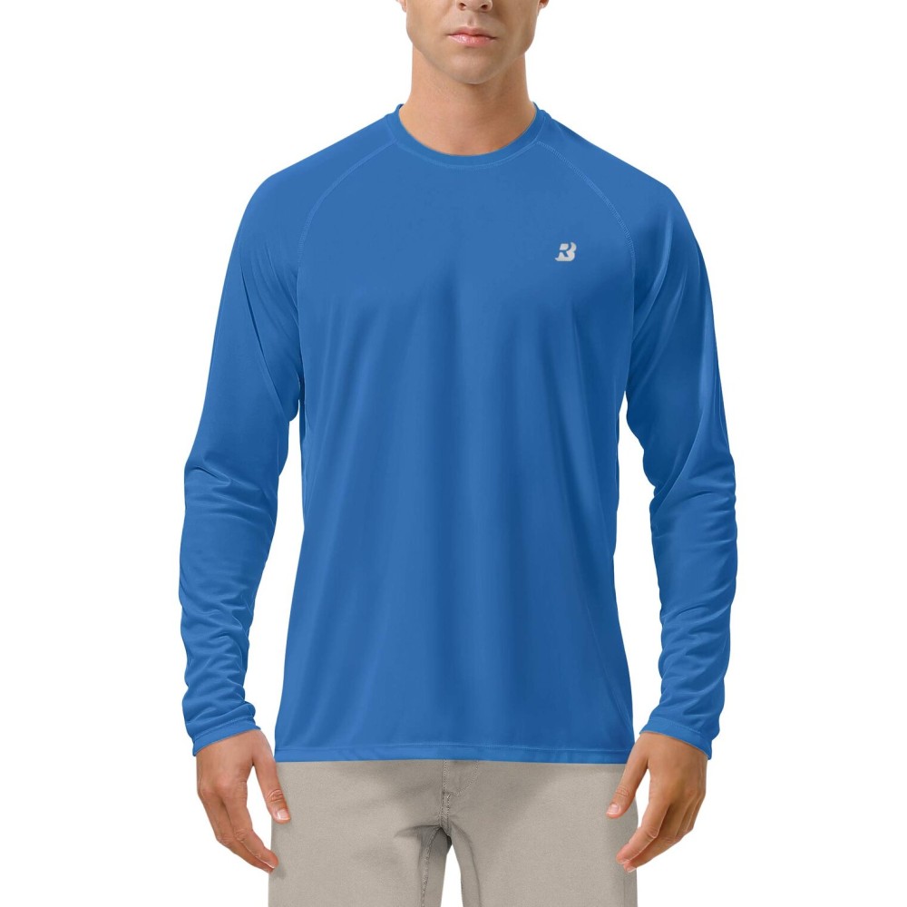 Roadbox Mens UPF 50+ UV Sun Protection Shirts Outdoor Long Sleeve SPF Diving Rash Guard for Fishing Hiking Swimming Vivid Blue