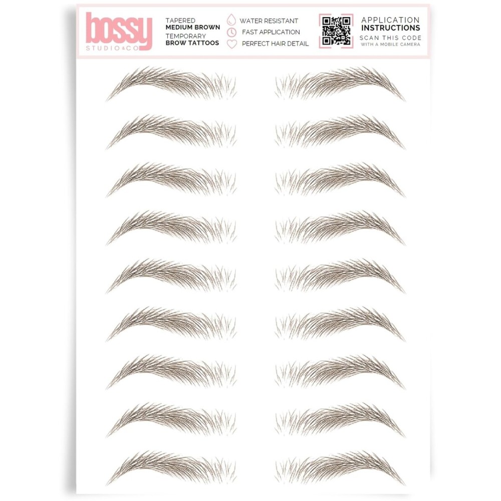 Brows by Bossy Studio & Co Temporary Eyebrow Tattoos Waterproof Eyebrow Stickers, False Tattoos Hair Like Peel Off Instant Transfer Brow tapered medium brown