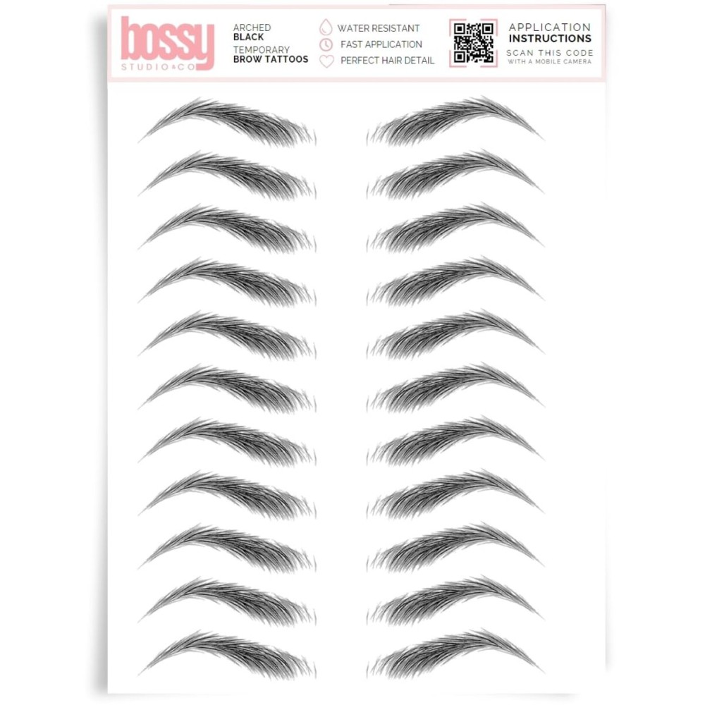Brows by Bossy Studio & Co Temporary Eyebrow Tattoos Waterproof Eyebrow Stickers, False Tattoos Hair Like Peel Off Instant Transfer Brow arched black