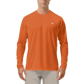 Roadbox Mens UPF 50+ UV Sun Protection Shirts Outdoor Long Sleeve SPF Diving Rash Guard for Fishing Hiking Swimming Orange