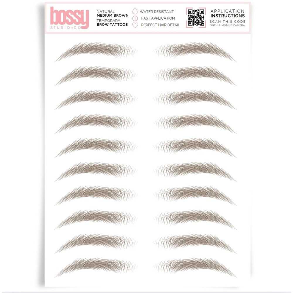 Brows by Bossy Studio & Co Temporary Eyebrow Tattoos Waterproof Eyebrow Stickers, False Tattoos Hair Like Peel Off Instant Transfer Brow natural medium brown