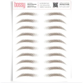 Brows by Bossy Studio & Co Temporary Eyebrow Tattoos Waterproof Eyebrow Stickers, False Tattoos Hair Like Peel Off Instant Transfer Brow natural medium brown