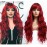 ANDRIA Red Wig with Bangs Ombre Burgundy Red Color Wig Wet and Wavy Long Loose Curly Wave Synthetic Heat Resistant Fiber Hair Gray Wigs for Women 26 Inch