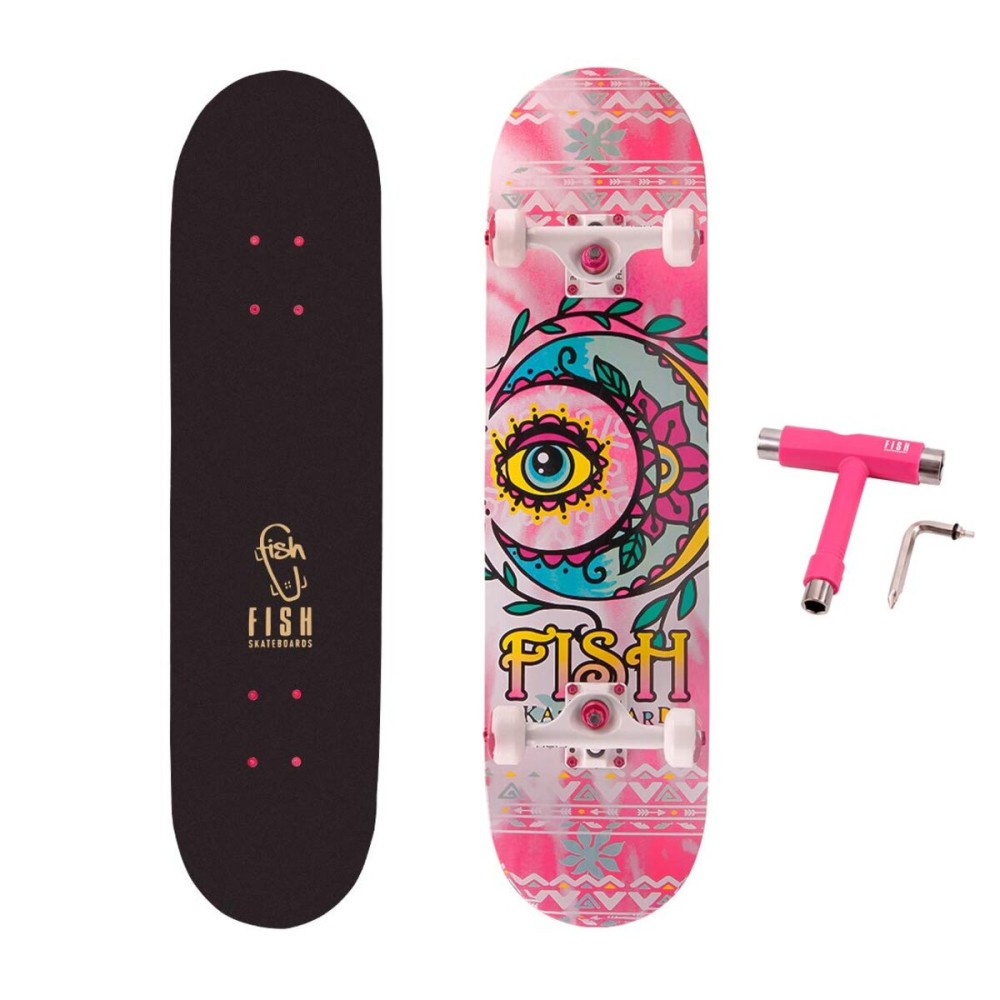 FISH SKATEBOARDS Standard Skateboard, Complete Skateboard 31\'\'x 8\'\', 7 Layer Canadian Maple Double Kick Deck Concave Cruiser Trick Skateboards for Kids Boys Girls Youths Beginners.