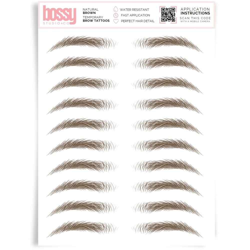 Brows by Bossy Studio & Co Temporary Eyebrow Tattoos Waterproof Eyebrow Stickers, False Tattoos Hair Like Peel Off Instant Transfer Brow natural brown