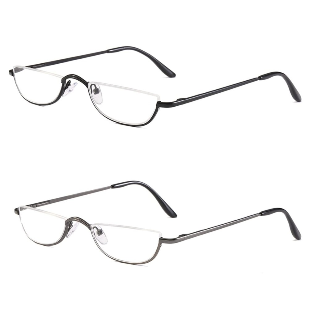 KoKoBin Half Reading Glasses - 2 Pairs Half Rim Metal Frame Glasses Spring Hinge Readers for Men and Women, Black+Gunmetal 1.75