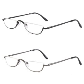 KoKoBin Half Reading Glasses - 2 Pairs Half Rim Metal Frame Glasses Spring Hinge Readers for Men and Women, Black+Gunmetal 1.75