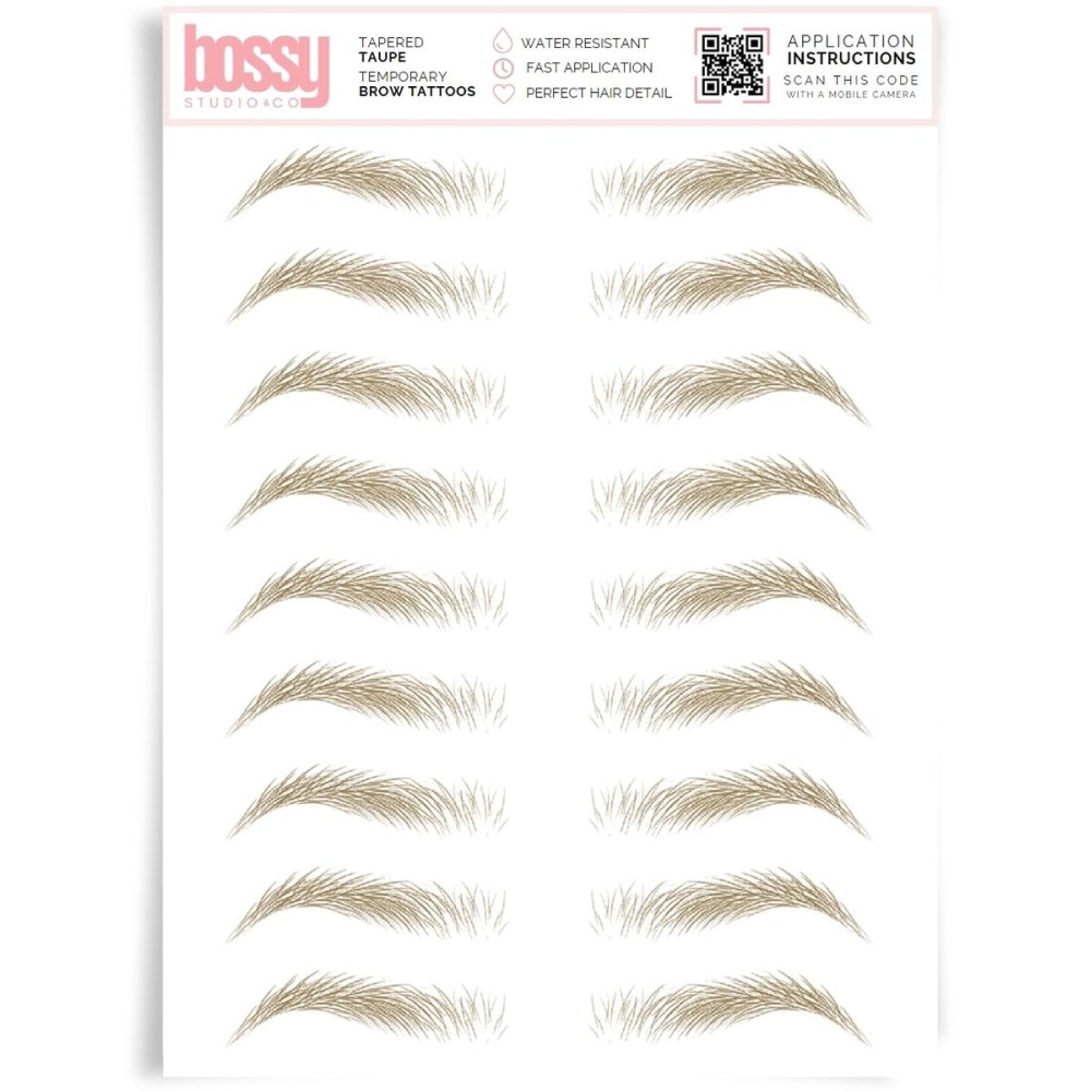Brows by Bossy Studio & Co Temporary Eyebrow Tattoos Waterproof Eyebrow Stickers, False Tattoos Hair Like Peel Off Instant Transfer Brow tapered taupe
