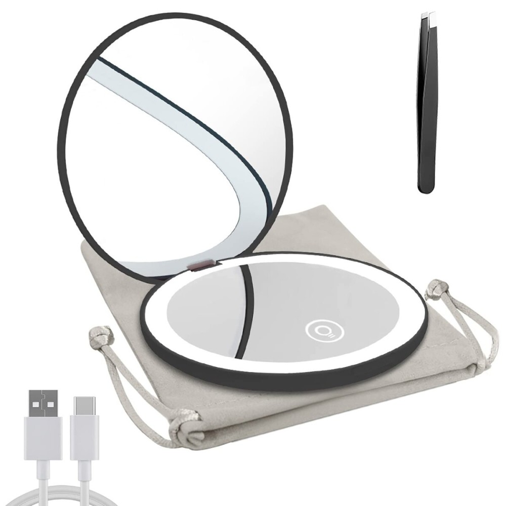 Milishow Compact Mirror with LED Light,1x/10x Magnifying Rechargeable Mirror,3.5in, Dimmable Travel Mirror for Purse,Pocket,Handheld 2-Sided Makeup Mirror