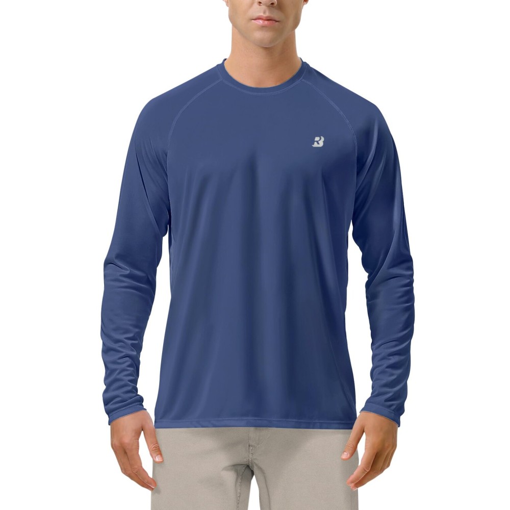 Roadbox Mens UPF 50+ UV Sun Protection Shirts Outdoor Long Sleeve SPF Diving Rash Guard for Fishing Hiking Swimming Ocean Blue