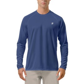 Roadbox Mens UPF 50+ UV Sun Protection Shirts Outdoor Long Sleeve SPF Diving Rash Guard for Fishing Hiking Swimming Ocean Blue