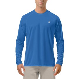 Roadbox Mens UPF 50+ UV Sun Protection Shirts Outdoor Long Sleeve SPF Diving Rash Guard for Fishing Hiking Swimming Vivid Blue