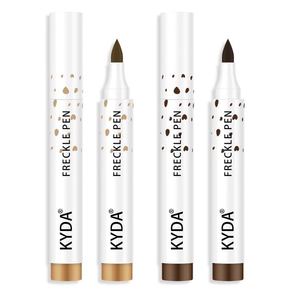 KYDA 2 Colors Freckle Pen,Natural Lifelike Freckle Makeup, Waterproof Longlasting Soft Dot Sopt Pen, Sunkissed Makeup-Dark Brown&Light Brown
