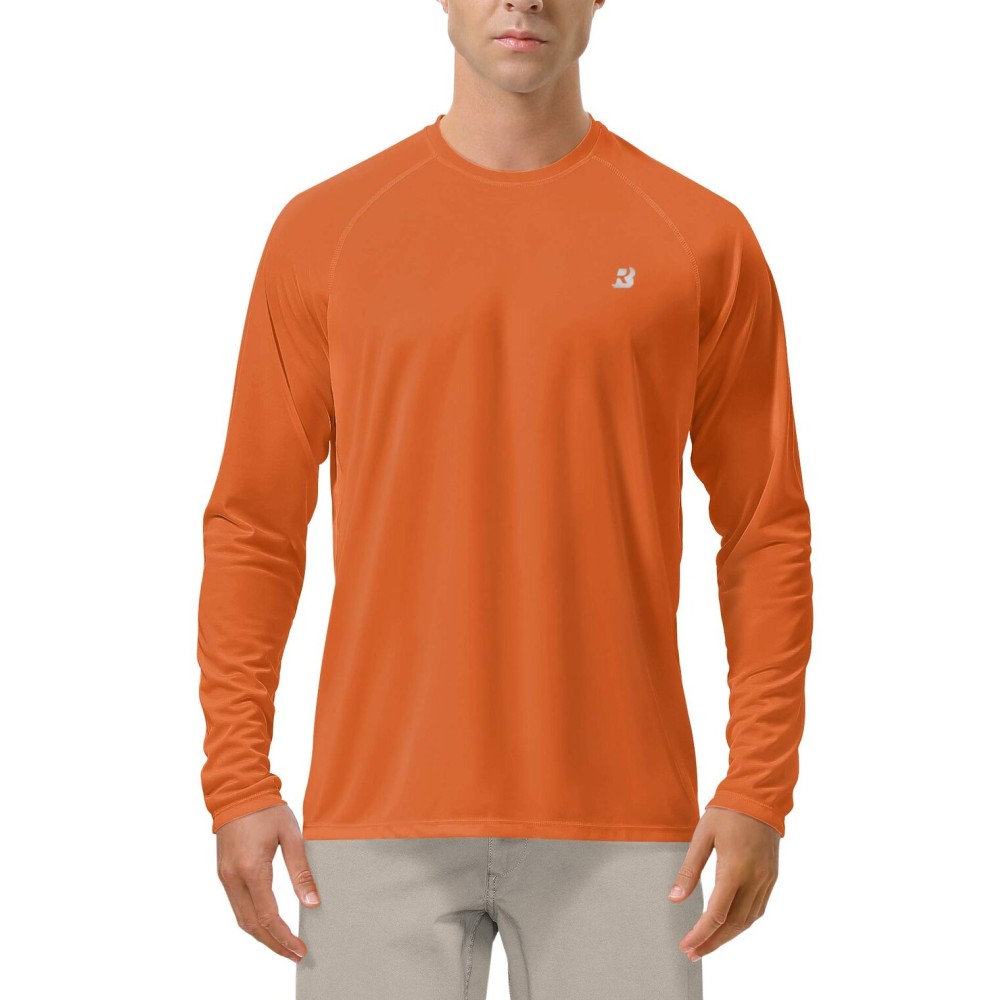 Roadbox Mens UPF 50+ UV Sun Protection Shirts Outdoor Long Sleeve SPF Diving Rash Guard for Fishing Hiking Swimming Orange