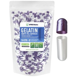 XPRS Nutra Size 2 Empty Capsules - 1000 Count Empty Gelatin Capsules - Pills DIY Capsule Filling - Pure Bovine Pill Gel Caps for Do-It-Yourself Supplements (Pearl Purple/White)