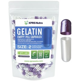 XPRS Nutra Size 2 Empty Capsules - 100 Count Empty Gelatin Capsules - Pills DIY Capsule Filling - Pure Bovine Pill Gel Caps for Do-It-Yourself Supplements (Pearl Purple/White)