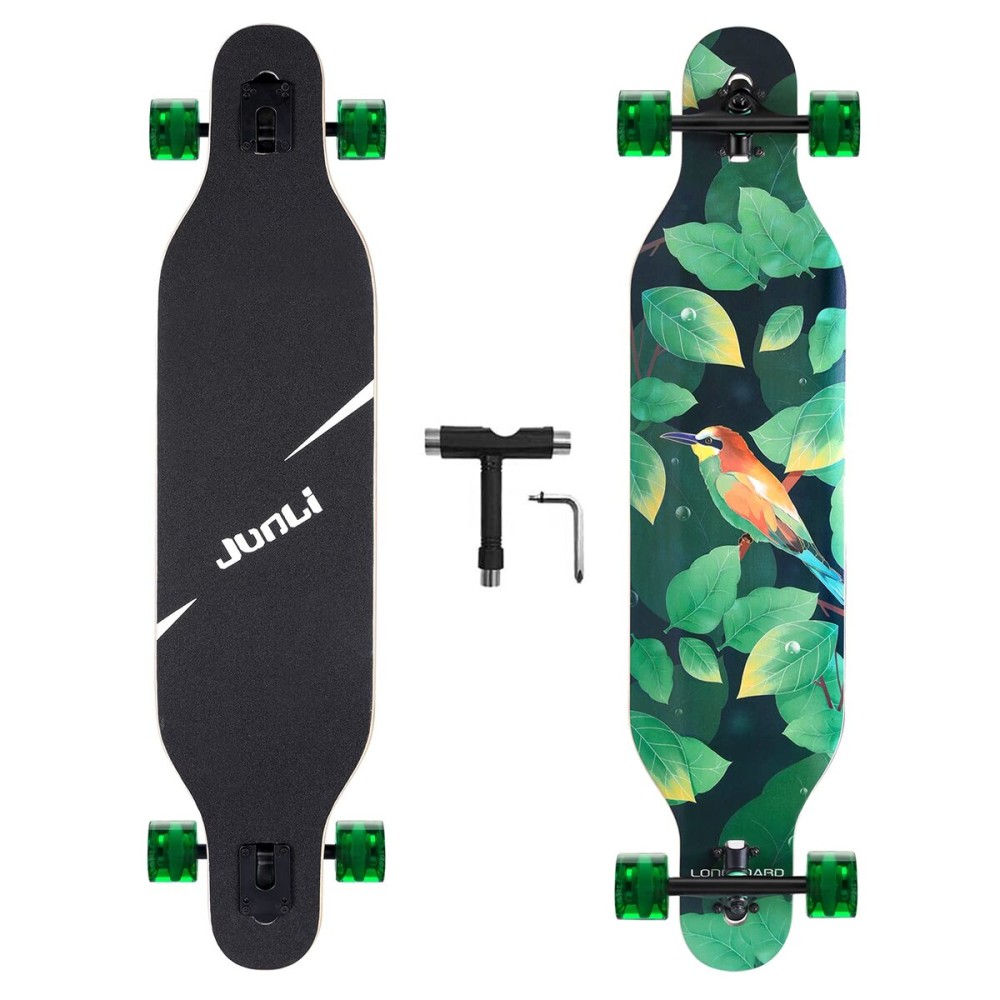 Junli 41 Inch Freeride Skateboard Longboard - Complete Skateboard Cruiser for Cruising, Carving, Free-Style and Downhill Forest Green