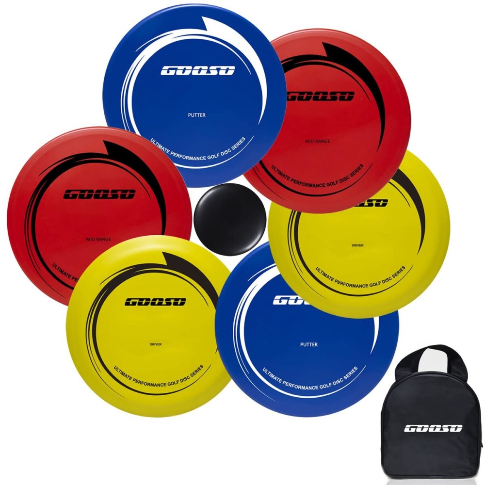 GOOSO Disc Golf Set - Driver, Mid-Range and Putter Discs with Disc Golf Bag for Outdoor and Backyard, Comfortable Plastic, 6 Pack