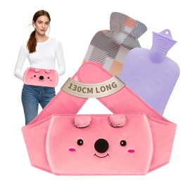Hot Water Bag, Hot Water Bottle with Waist Cover for Menstrual Cramps, Pain Relief, Warm Water Pouch with Soft Plush Hand Waist Warmer Cover