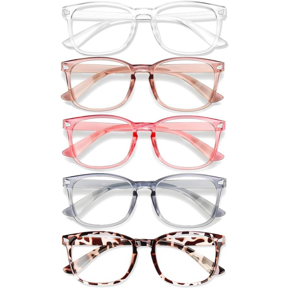 WINTOO Blue Light Glasses for Woman Men | 99% Blue Light Blocking Glasses for Computer Gaming TV Phone Screen Square Frame | Anti Eyestrain & UV Glare Protection - 5 Pair