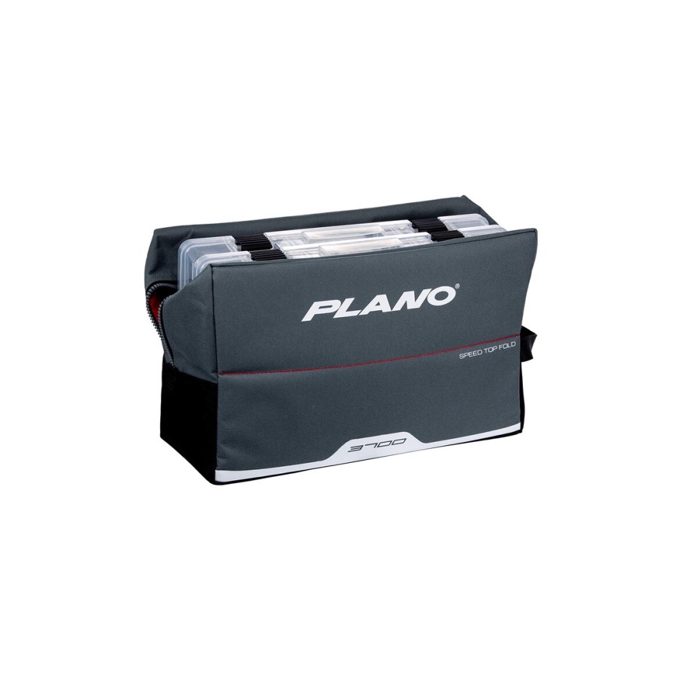 Plano Weekend Series 3700 Fold-Down Speedbag, Gray Fabric, Includes 2 3700 Stowaway Utility Boxes, Fishing Tackle Soft Storage Bag, MOLLE Attachment Panel