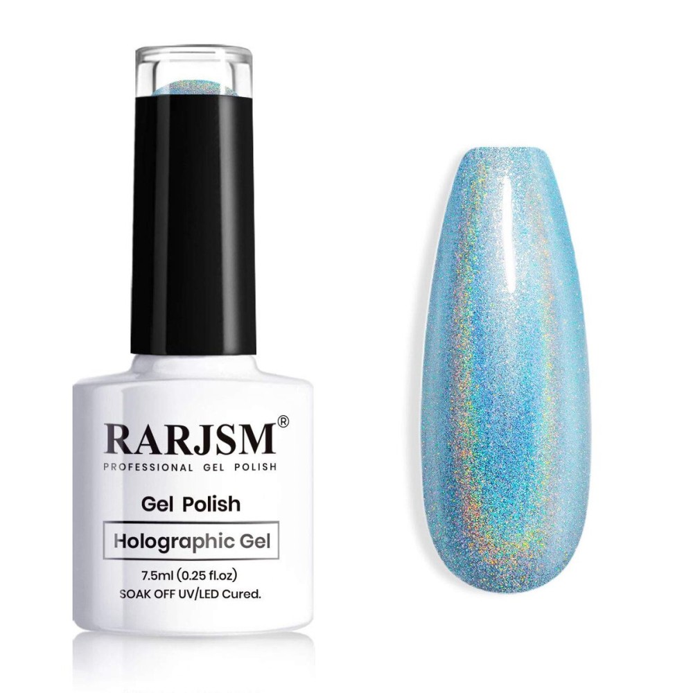 RARJSM Holographic Nail Polish Blue Glitter Gel Nail Polish Curing Required with Unicorn Glossy Effect for Salon and Home DIY Nail Art Design RAR78