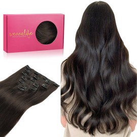 WENNALIFE Clip in Human Hair Extensions, 22 Inch 120g 7pcs Dark Brown Hair Extensions Clip In Human Hair Remy Clip in Hair Extensions Real Human Hair Double Weft