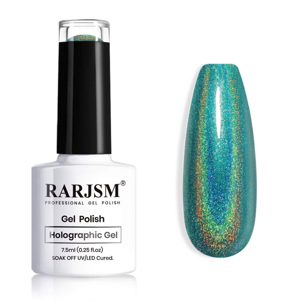 RARJSM Holographic Nail Polish Turquoise Glitter Gel Polish Olive Green Nailpolish U V Required Rainbow Effect RAR77 for Nail Art Design