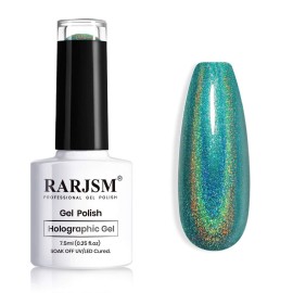 RARJSM Holographic Nail Polish Turquoise Glitter Gel Polish Olive Green Nailpolish U V Required Rainbow Effect RAR77 for Nail Art Design
