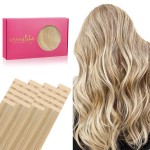 WENNALIFE Tape in Hair Extensions Human Hair, 20pcs 50g 18 inch Light Blonde Highlighted Golden Blonde Remy Hair Extensions Straight Human Hair Tape in Extensions Skin Weft
