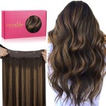WENNALIFE Wire Hair Extensions (Increase 50% Lifespan) Real Human Hair 14 inch 75g Balayage Dark Brown to Chestnut Remy Invisible Transparent Fish Line