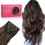 WENNALIFE Clip in Hair Extensions Real Human Hair, 16 Inch 120g 7pcs Dark Brown to Chestnut Brown Balayage Hair Extensions Clip In Human Hair Remy Real Human Hair Double Weft