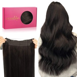 WENNALIFE Wire Hair Extensions (Increase 50% Lifespan) Real Human Hair 12 inch 70g Dark Brown Remy Hair Invisible Transparent Wire Fish Line Straight Reusable Natural Extensiones De Cabello Humano
