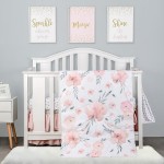 PINNKKU 4-Piece Crib Bedding Set for Boy Girls, Includes Crib Skirt, Blanket, Crib Sheet & Diaper Bag, Baby Girl Crib Bedding Set, Floral