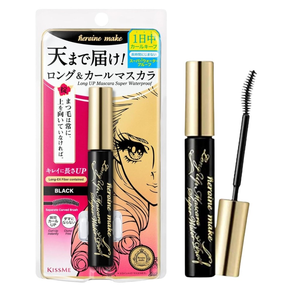 HEROINE MAKE by KISSME Waterproof Mascara Black | Tubing Mascara Volume and Length by Defining Fiber for Long and Curl Eye Makeup for Women, Made in Japan, Black, 1 EA