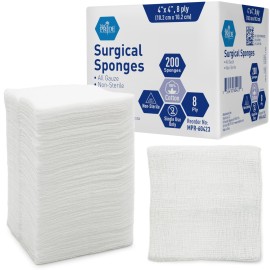 MED PRIDE Surgical Sponges 200 Pack 4\'\' x 4\'\', 8 ply -Gauze Pads Non sterile -First Aid Wound Care Dressing Sponge Woven Medical Nonstick, Non Adherent Mesh Scrubbing Bandages Disposable, Absorbent