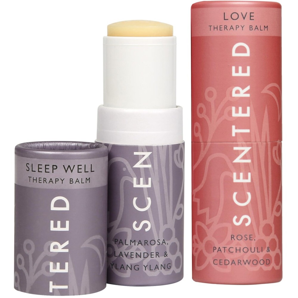 Scentered Aromatherapy Balm Stick Duo for Sleep & Emotional Balance - Roll On Essential Oil Blends of Rose, Lavender, Ylang Ylang - Aromatherapy Gifts for Women - Sleep Well & Love
