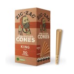 ZIG-ZAG Pre Rolled Cones King Size (50 Pack) Unbleached - Slow Burning Pre Rolled King Cones with Tips & Packing Tubes Included - Bulk Pack