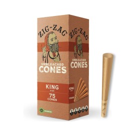 ZIG-ZAG Pre Rolled Cones King Size Unbleached (75-Pack) - Slow Burning Pre Rolled Cones with Tips & Packing Tubes Included - Bulk Pack