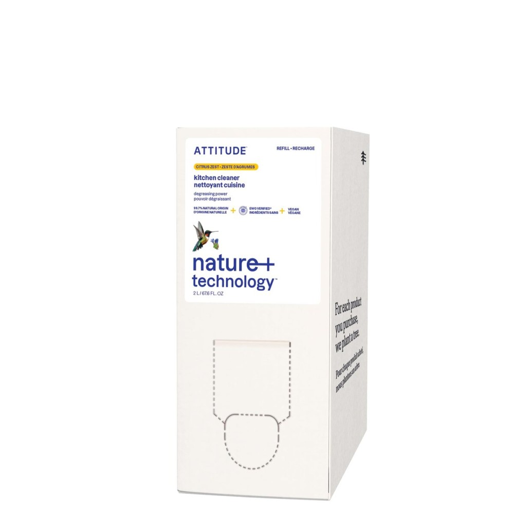 ATTITUDE Kitchen Cleaner Spray Refill, EWG Verified, Powerful Degreaser, Cuts Grease & Grime, Plant-Based & Vegan, Citrus Zest Scent, 67.6 Fl Oz