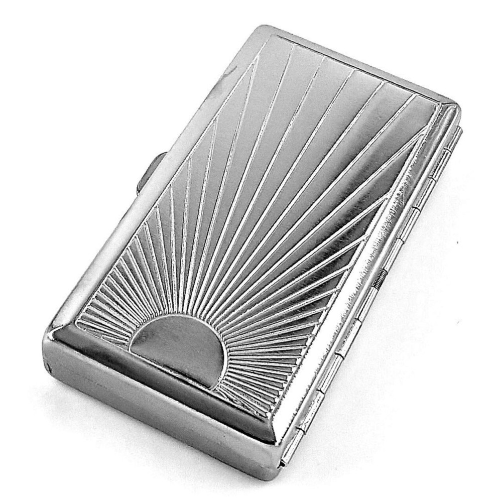 Cigarette Case Victorian Style Metal Holder for Regular, King and 100\'s Size Pocket Protective Security Wallet (Ray-S100, Silver)