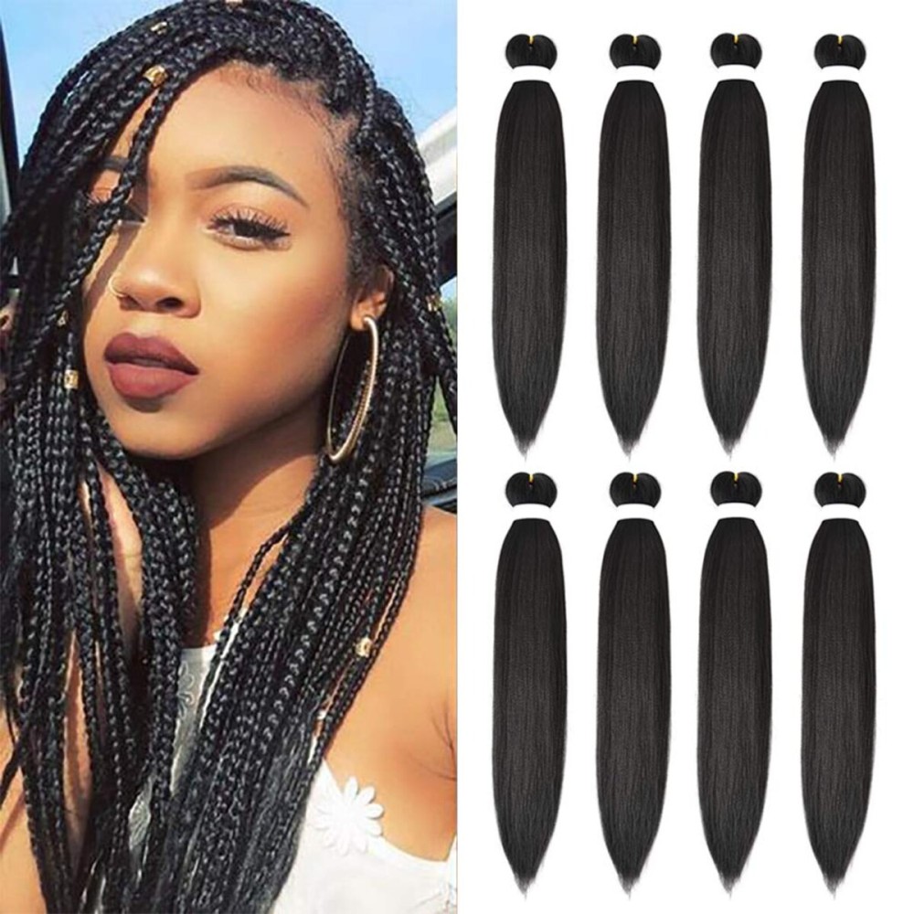 8 Pack Braiding Hair Pre Stretched - 26 100G/Pack Premium Pre Stretched Braiding Hair Extensions, Professional Itch Free Hot Water Setting Perm Yaki Texture Prestretched Hair(1B)